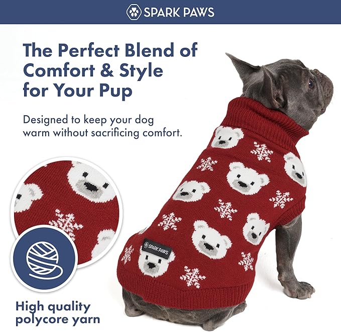 Spark Paws Christmas Dog Sweater – Ultra Soft Holiday Knit Sweater for Small, Medium & Large Dogs, Cute Pet Sweater for French Bulldogs & Big Dogs, Easy Potty V Cut Design Jacket - (Polar Bear, 2XL)