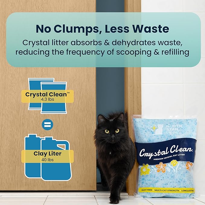 Crystal Clean Premium Fresh Scent Crystal Cat Litter with Odor Control (5X Faster), Best Lightweight, Non Clumping Kitty Litter to Absorb Urine, Dries Solid Waste (2X4.3 Lb Bags)