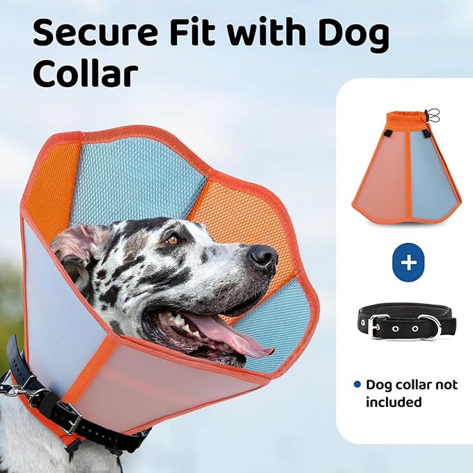 SUNFURA Dog Cones for Large Dogs, Soft Pet Cone Stop Licking After Surgery, Adjustable Pet E-Collar Alternative for Wound Healing, Orange Blue X-Large