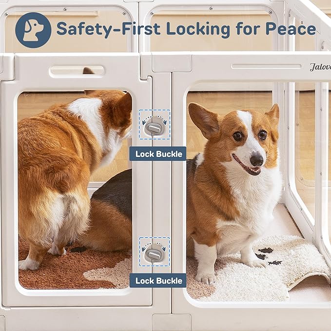 Jalove Acrylic Dog Playpen Indoor, 24“ H Plastic Pet Playpen with Door, Clear Pet Play Pen for Puppy Cat Rabbit Ferret, Easy Assemble Dog Pen, Preferable for Small Cage, White 10 PCS