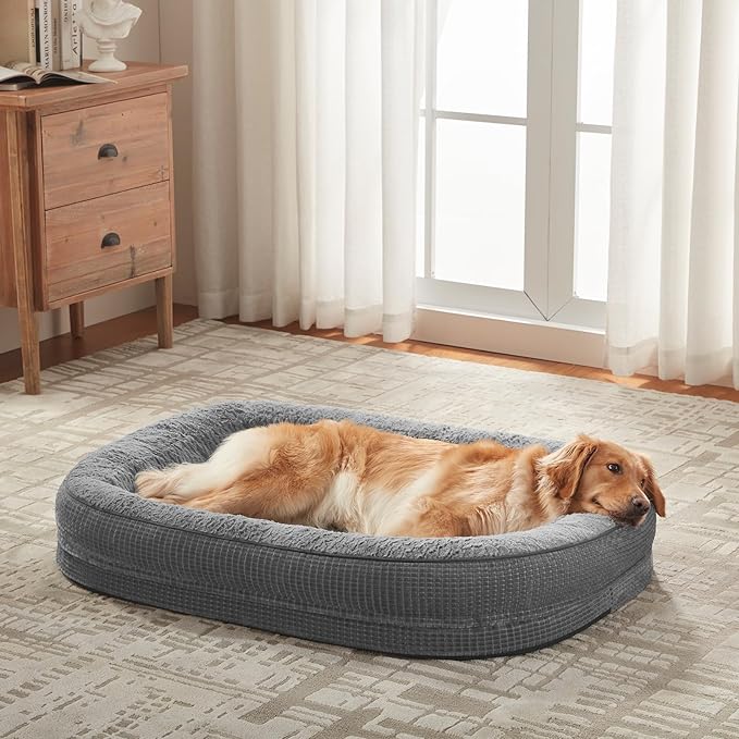 JOEJOY Orthopedic Dog Bed for Large Dogs, Egg-Crate Memory Foam Pet Bed with Bolster Sides, Waterproof Lining, Removable Washable Cover & Non-Slip Bottom, Grey