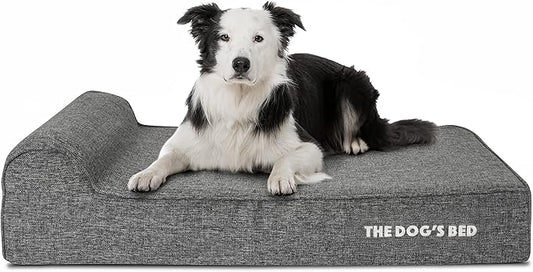 The Dog’s Bed Orthopedic Headrest Dog Bed, Large Grey Linen, Memory Foam, Pain Relief for Arthritis, Hip & Elbow Dysplasia, Post Surgery, Lameness, Waterproof Washable Cover
