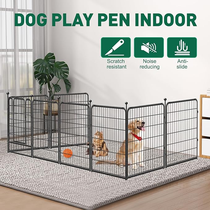 Dog Playpen Outdoor, 8 Panels 40" High Heavy Duty Metal Dog Pen, Pet Fence for Large/Medium/Small Dogs, with Doors Foldable Metal Dog playpen Exercise Pen for RV, Camping, Yard