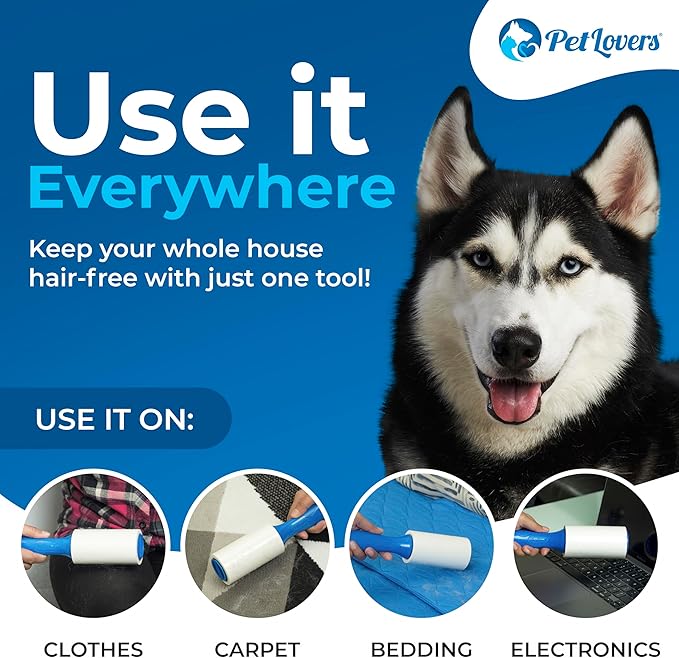 PetLovers Extra Sticky Lint Roller Mega Value Set 720 Sheets for Pet Hair Removal and Clothes, Dog and Cat Lint Remover, 8 Pack