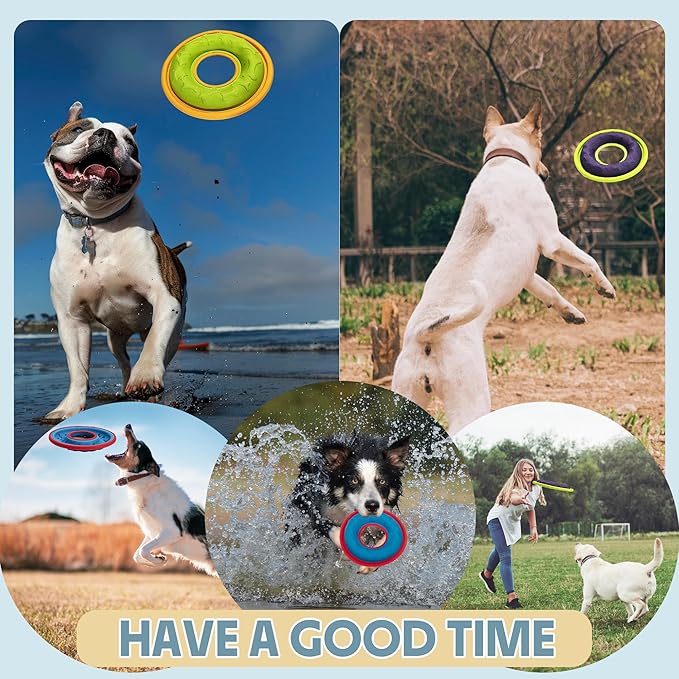 3 Pcs Flying Discs, Interactive Flyer Toys, Feedable Lightweight Catch and Fetch Toys for Small Medium Large Dogs, Floats in Water & Safe on Teeth, 9.05 Inch