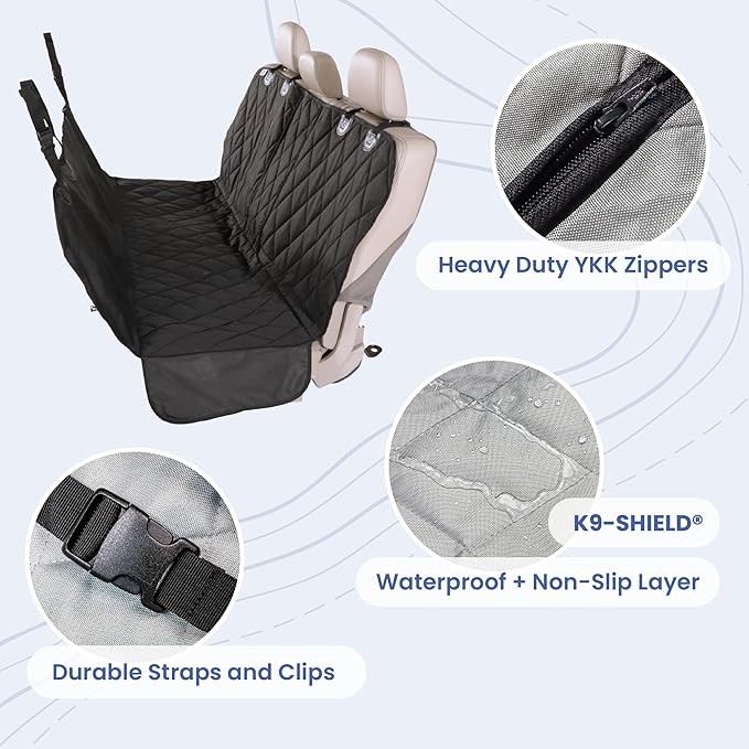 4Knines Dog Hammock for Full Size Trucks & Large SUVs (XL, Black) – Bench Seat Covers for Trucks with 60/40 Split Seats - Armrest & Seatbelt Access – Waterproof, Easy Install, Machine Washable