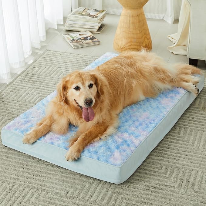 WNPETHOME Orthopedic Large Dog Bed, Extra Large Waterproof Dog Bed with Removable Washable Cover & Anti-Slip Bottom,Egg Crate Foam Pet Bed Mat,Soft Rose Plush Pet Crate Mat