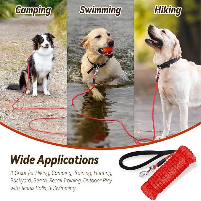 lynxking Check Cord Dog Leash Long Lead Training Tracking Line Comfortable Handle Heavy Duty Puppy Rope 10ft 15ft 30ft 50ft for Small Medium Large Dog