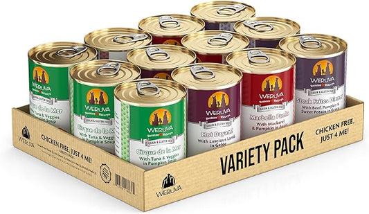 Weruva Classic Dog Food, Variety Pack, Chicken Free, Just 4 Me, Wet Dog Food, 14oz Cans (Pack of 12)