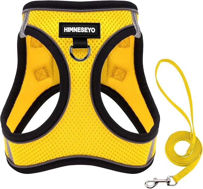 Dog Harness and Leash Set, Dog Harness for Dogs No Pull, No-Chock Step-in Reflective Breathable Lightweight Easy Walk Vest Harnesses with Safety Buckle for Small Medium Dogs, Cats (Yellow, XL)