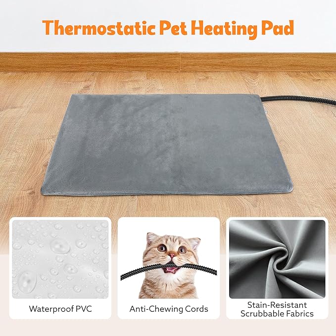 Heated Cat House for Indoor, Large Cat Bed with Heating Pad, Adjustable Temperature&Timing, with Fluffy Ball Hanging and Scratch Pad, Foldable Pet Hideaway for Small Medium and Large Cats (XXL)