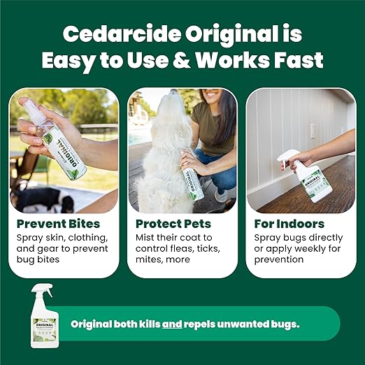 Cedarcide Original Bug Spray | Repel & Kill Fleas, Ticks, Mosquitoes, Mites, Ants & Chiggers | for use on People, Pets & Home | Natural Cedar Oil | Eco-Friendly | Gallon