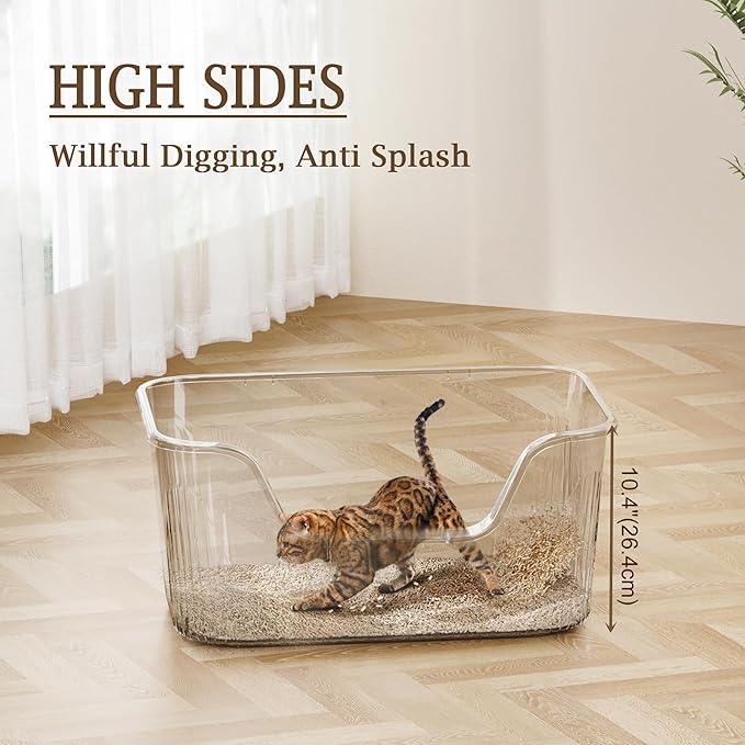 Large Litter Box with High Sides 21.5 * 16.1 * 10.4 inches Big Litter Boxes for Large Cats Easy Clean Open Cat Litter Box, Anti-Splashing&Leak-Proof, Green