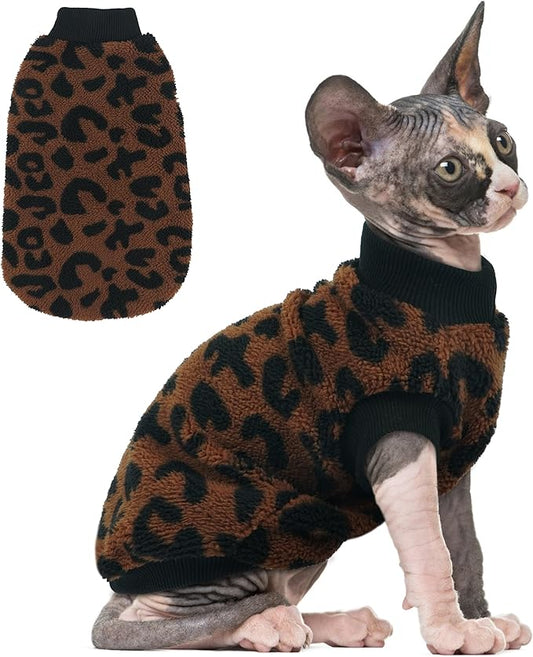 PUMYPOREITY Cozy Fleece Cat Sweater - Stretchy & Warm Knitted Cat Shirt, Super Soft Kitten Sweater, Machine Washable Pet Clothing for Comfort & Style, Brown, XL