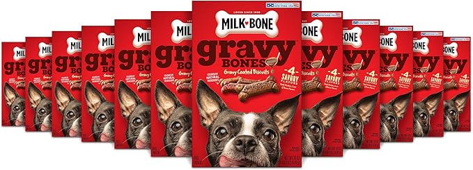 Milk-Bone Gravy Bones Dog Treats with 4 Savory Meat Flavors Coated in Gravy, 19 Ounce (Pack of 12)