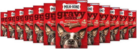Milk-Bone Gravy Bones Dog Treats with 4 Savory Meat Flavors Coated in Gravy, 19 Ounce (Pack of 12)