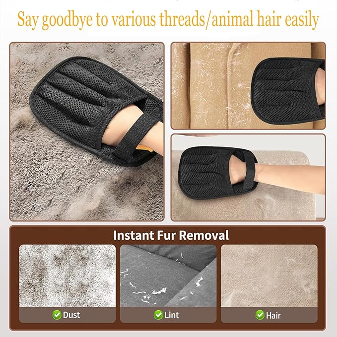 Pet Hair Removal Glove for Cats & Dogs, Upgraded Five-Finger Electrostatic Pet Hair Gloves, Laundry, Couch, Carpet, Car Seat for Reusable Magic Brush Pet Hair Remover Tool