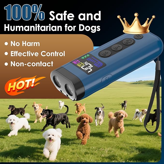 Dog Bark Deterrent Device, 65 FT Range,3X Ultrasonic Bark Deterrent Device & Ultrasonic Dog Trainer - Anti-Barking Device with Color Display, Safe & Effective Alternative to Bark Collars -Blue