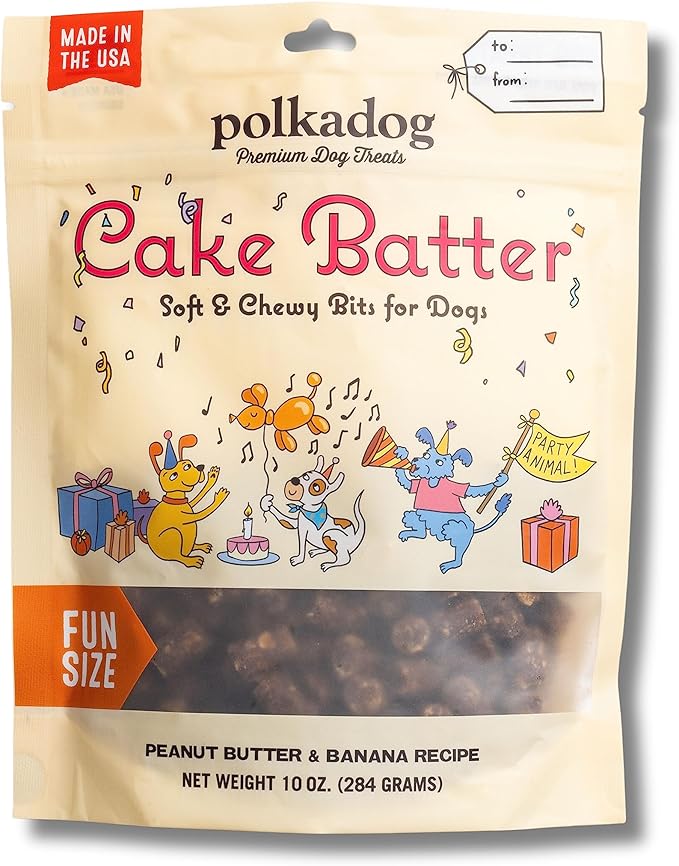 Polkadog Premium Healthy Dog Birthday Treat - Soft, Chewy & Vegan Treats - New England Peanut Butter and Banana Small Batch Recipe - Perfect Training Size, Ideal for Any Occasion | Cake Batter Flavor