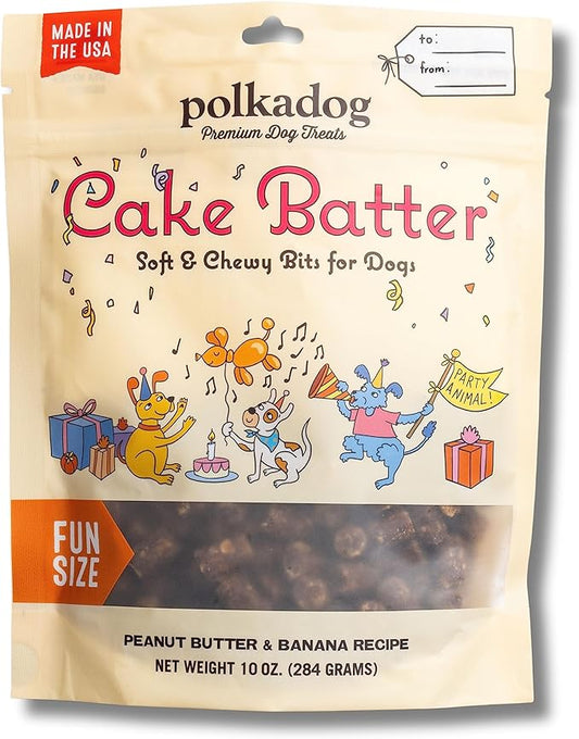 Polkadog Premium Healthy Dog Birthday Treat - Soft, Chewy & Vegan Treats - New England Peanut Butter and Banana Small Batch Recipe - Perfect Training Size, Ideal for Any Occasion | Cake Batter Flavor