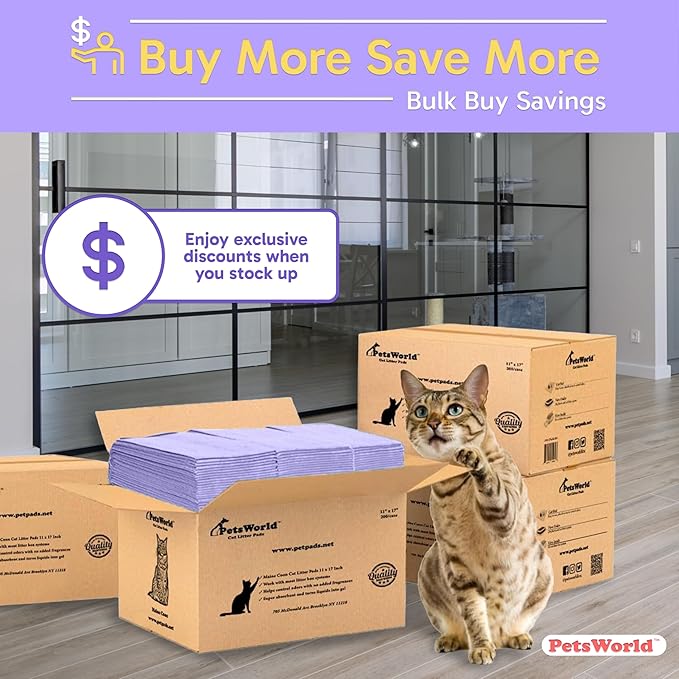 PETSWORLD Fresh Scented Cat Pads Refills for Tidy Cats Breeze Litter System 100 Pads for Cat Litter Box, 16.9x11.4 Inch