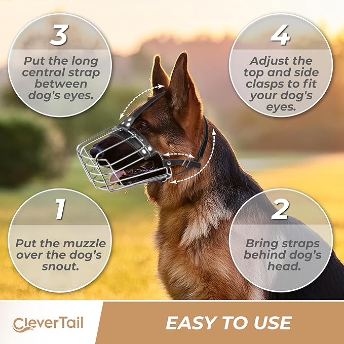 German Shepherd Muzzle for Large Sized Dog – Metal Dog Muzzle for German Shepherd – Steel Basket Muzzle for Large Dogs – Wire Cage Muzzle for Medium Dogs Husky, Belgian Malinois