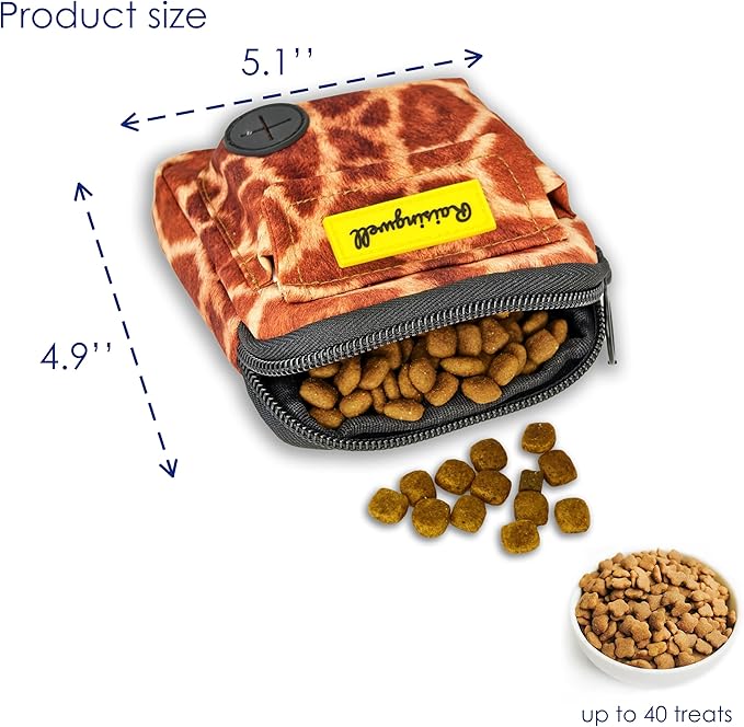 Dog Treat Pouch for Pet Walking and Training with Clicker Poop Bags and Double Bag Design Small Fanny Zipper Pack Holder for Puppy Snack Dispenser Kit for Leash and Outdoor Use Deer Hide Skin