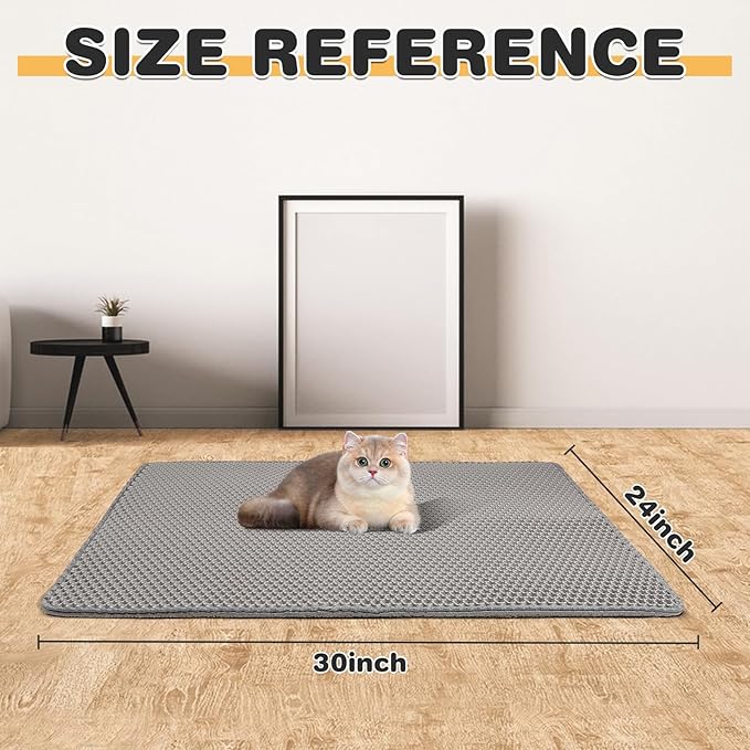 Cat Litter Mat Double Layer Waterproof Urine Proof Trapping Mat 1 Pack (Gray, 30x24 Inch)