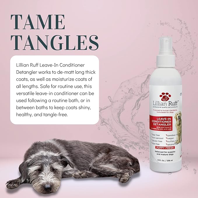 Lillian Ruff PRO Formula Ultra Brightening Dog Shampoo & Leave-in Conditioner Detangler Set - Professional Whitening, Stain Removal, Dematting, Detangling & Odor Control with Aloe & Provitamin B5