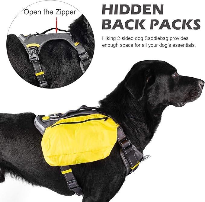 Fida Dog Harness, Multi-Functional No-Pull Pet Vest Harness with Saddle Bags Backpack, Front Leash Clip, Adjustable Soft Padded Reflective No-Choke Dog Vest Heavy Duty for Medium & Small Dog, M, Black