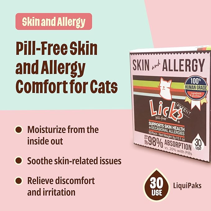 Licks - Cat Allergy - Cat Skin and Allergy - LiquiPaks - 30 Use