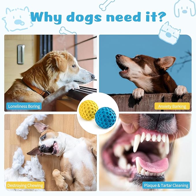 HIPPIH Indestructible Squeaky Dog Toys, Interactive Dog Balls 2 Pack, Dog Chew Toys for Aggressive Chewers, Natural Rubber Puppy Toys for Large/Medium Dogs, Tough Puppy Teething Toys, Relieve Anxiety