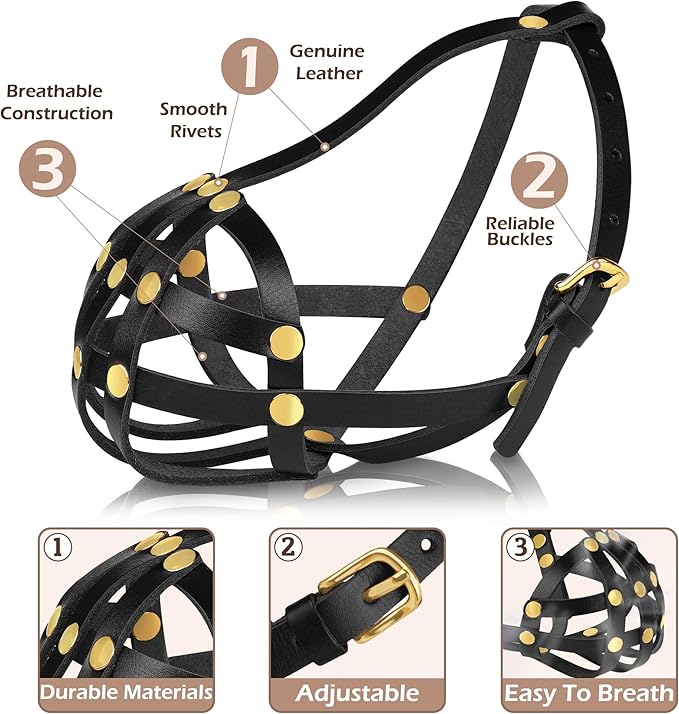 OOPSDOGGY French Bulldog Dog Muzzle for Short Snout Dog - Leather Breathable Secure Basket Muzzle for Frenchie Prevents Biting No Chewing Adjustable (Black, Size 2 - French Bulldog)