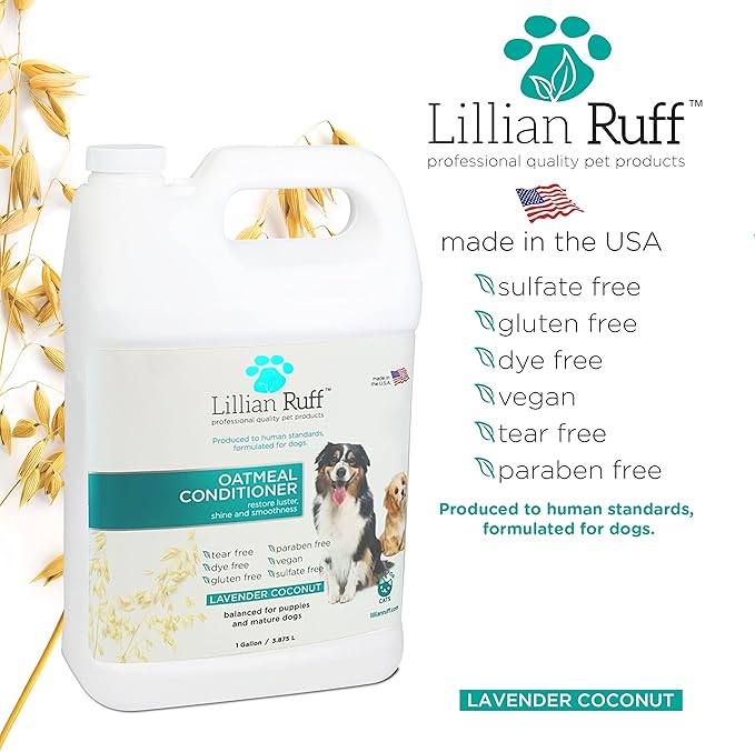Lillian Ruff PRO Formula Oatmeal Dog Conditioner - Nourishing & Calming Relief for Allergies & Sensitive Skin - Detangles, Softens & Adds Shine with Oatmeal, Coconut Oil & Lavender - USA Made (Gallon)