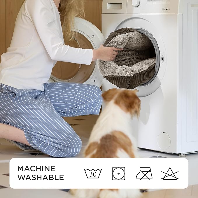 Bedsure Washable Dog Bed Medium Size Dog - Rectangle Fluffy Plush Big Pet Bed, Corduroy Fleece and Nonskid Bottom,30x24x8inches,Suitable for Pet Up to 35lbs,Brown