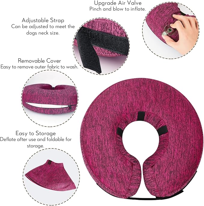 MIDOG Inflatable Dog Cone Alternative for After Surgery - Soft Protective Donut Collar Prevents Licking & Allows Eating, Comfortable Recovery E-Collar Alternative for Small Medium Large Dogs (Rose,L)