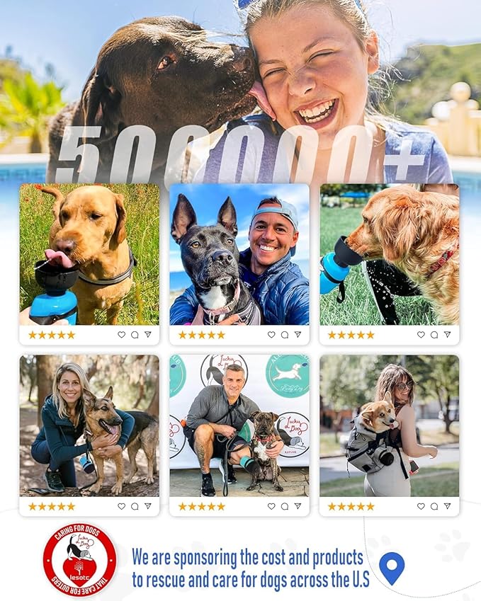 lesotc Dog Water Bottle, Portable Water Dispenser with Bowl, Leak Proof Pet Travel Squeeze Bottle, Puppy Essentials Dog Stuff Accessories for Outdoor Walking, Hiking, Camping