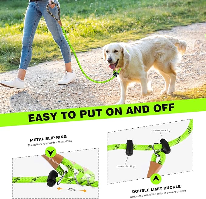 lynxking Slip Lead Dog Leash Reflective, Heavy Duty Comfortable Strong Rope for Large Medium Small Dogs No Pull Pet Training (Light Green, Large 1/2in x 6ft-Slip Lead)