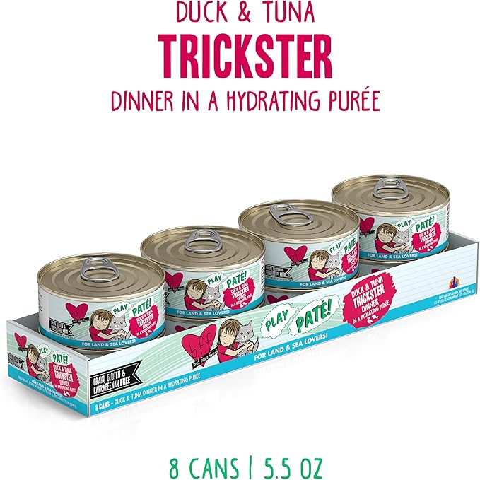 Weruva B.F.F. Play - Best Feline Friend Paté Lovers, Aw Yeah!, Duck & Tuna Trickster with Duck & Tuna, 5.5oz Can (Pack of 8)