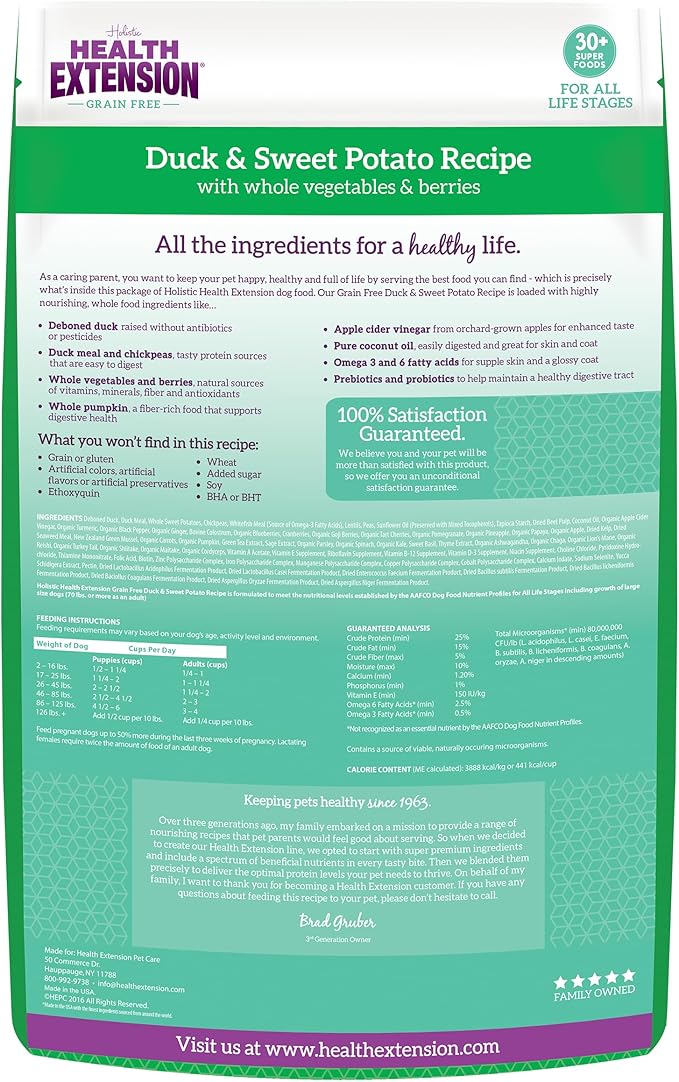 Health Extension Grain Free Duck & Sweet Potato Dry Dog Food (23.5 lb / 10.66 kg) - Lean Protein Formula with Turmeric & Antioxidants for Healthy Skin & Digestion