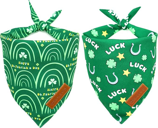 Realeaf St. Patrick's Day Dog Bandanas 2 Pack, Reversible Green Dog Scarf for Boy and Girl, Premium Durable Fabric, Holiday Bandana for Medium and Large Dogs Pets (Large)