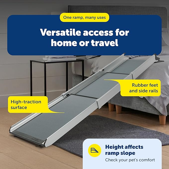 PetSafe Happy Ride Compact Telescoping Dog Ramp - Portable Pet Ramp for Cars, Trucks & SUVs with Adjustable Sizing - Non-Slip Design - Lightweight Pet Mobility Assistance - Compact