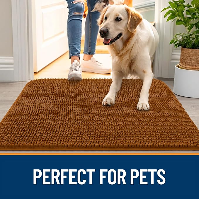 OLANLY Dog Door Mat for Muddy Paws 24x16, Absorbs Moisture and Dirt, Absorbent Non-Slip Washable Doormat, Quick Dry Chenille Mud Mat for Dogs, Entry Indoor Entryway Carpet for Inside Floor, Ochre