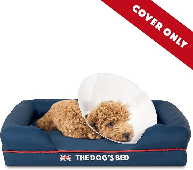 The Dog's Bed Replacement Outer Cover ONLY (Outer Cover ONLY - NO Bed, NO Waterproof Inner) for The Dog's Bed, Washable Oxford Fabric, Small (Blue with Red Piping UK Embroidery Flag)
