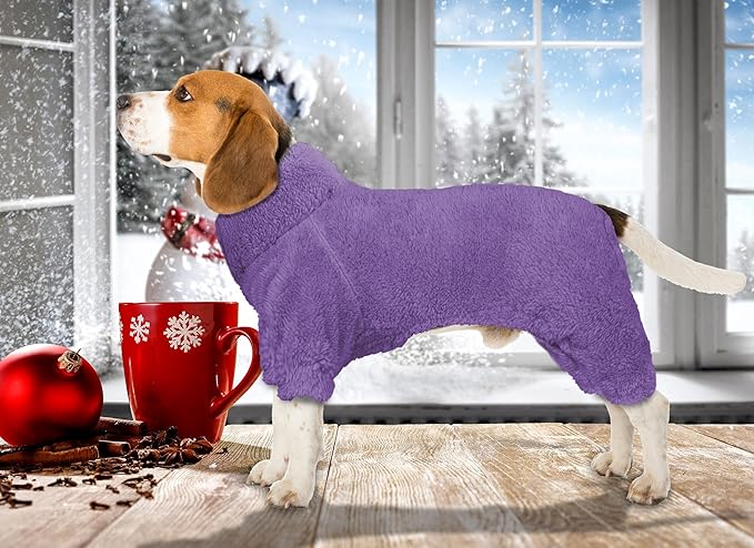 Fuzzy Dog Pajamas Turtleneck Pet Clothes Warm Soft Cozy Lightweight Pet Pjs Dog Sweaters for Large Dogs(Purple-L)