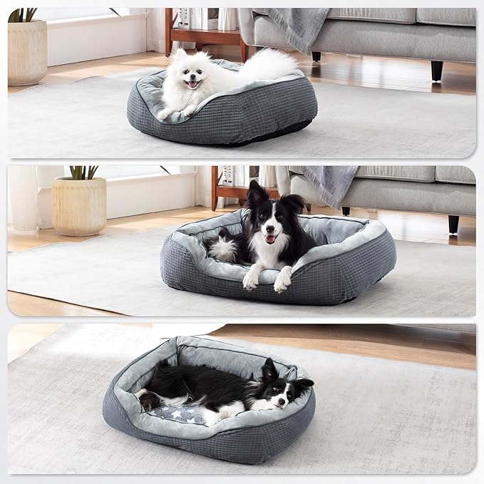 SIWA MARY Dog Bed for Medium Small Dogs, Washable Sofa With Wide Sides, Pentagram Pattern, Durable Pet Cuddler, Warming Soft Calming Puppy Sleeping, Star-Gray, Medium-(25''x 21''x 8'')