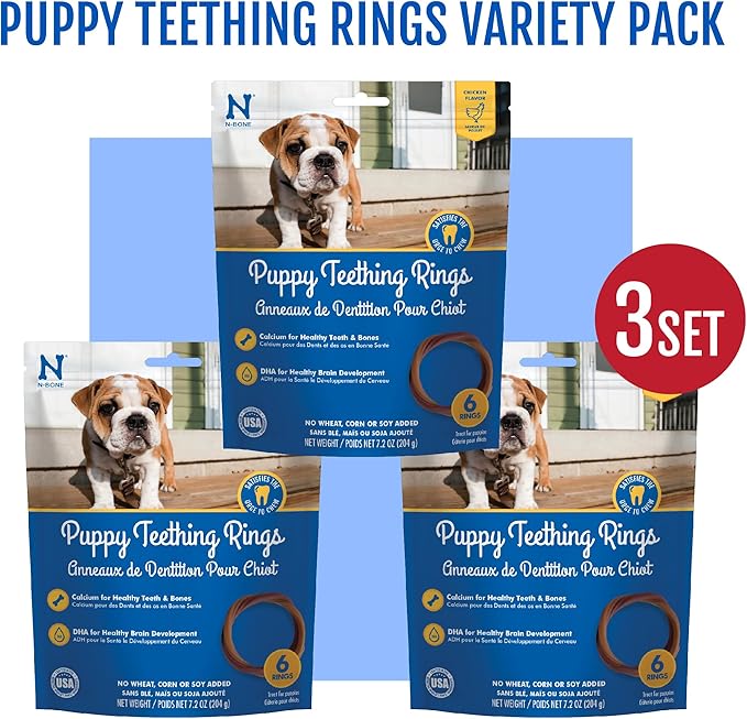 N-Bone Puppy Teething Rings Chicken Flavor Dog Treat, 18 Rings Total, 21.6-oz - Natural Puppy Chew Toys Alternative for Teething Discomfort - Small and Large Dogs