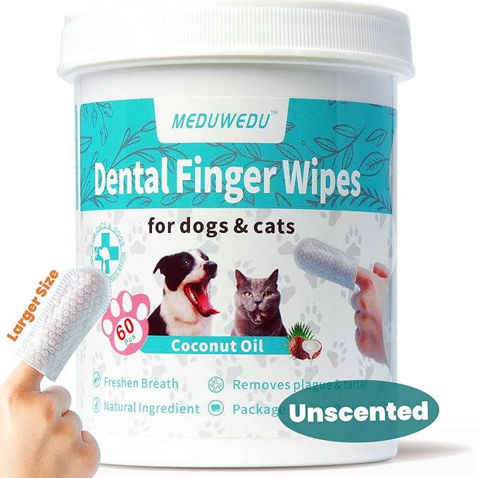 Wider Dental Care Finger Wipes 60 Counts,Teeth Cleaning Finger Wipes for Dogs & Cats,Reduces Plaque & Supports Oral Freshness, Unscented