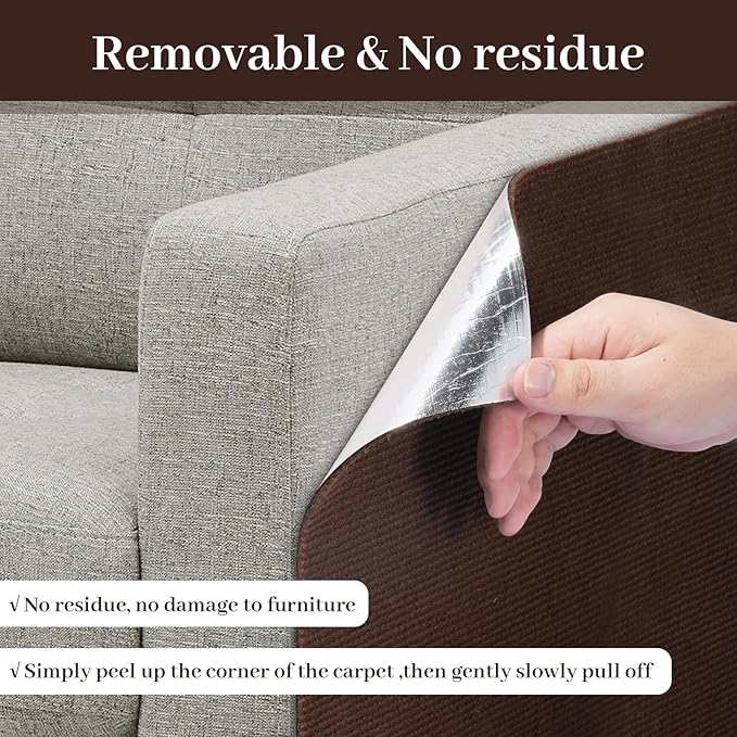 Uranshin Trimmable Cat Scratch Mat pad Self-Adhesive Cat Scratching Post Carpet Covered 78.7"x15.8" Cat Tree Shelves Replacement Parts cat Furniture Protector for Couch Wall (Brown)