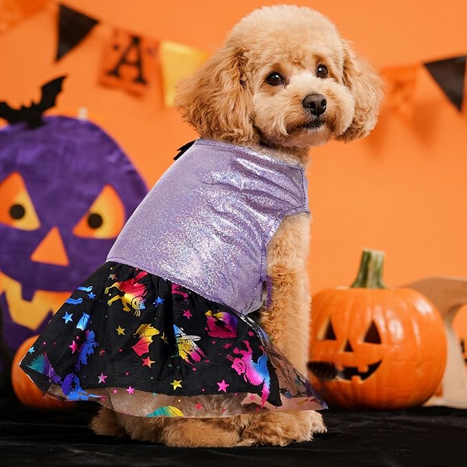 Dog Halloween Costume Dog Dress Witch Tulle Skirt Halloween Pet Clothes for Puppy Small Cats (Purple, X-Large)